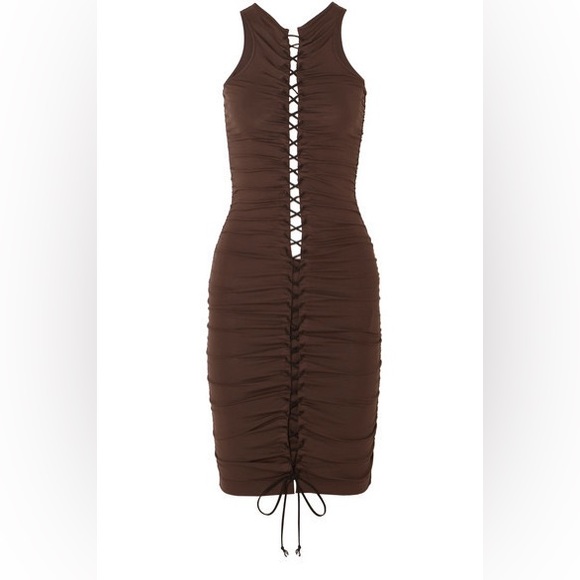 NWT UNRAVEL PROJECT BEN TAVERNITI Lace Up Ruched Stretch Jer­sey Mi­ni Dress - Picture 4 of 7